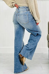 Distressed Detail Tummy Control Raw Hem Jeans -