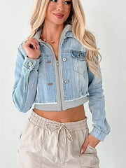 Distressed Zip Up Cropped Hooded Denim Jacket -