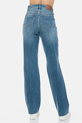 Judy Blue Full Size Tummy Control Cut Raw Hem Straight Jeans -