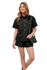 SO ME Button Down Denim Game Day Top and Shorts Set -