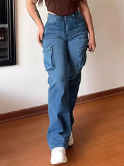 Plus Size High-Waisted Cargo Jeans -