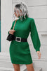 Ribbed Turtle Neck Long Sleeve Mini Sweater Dress