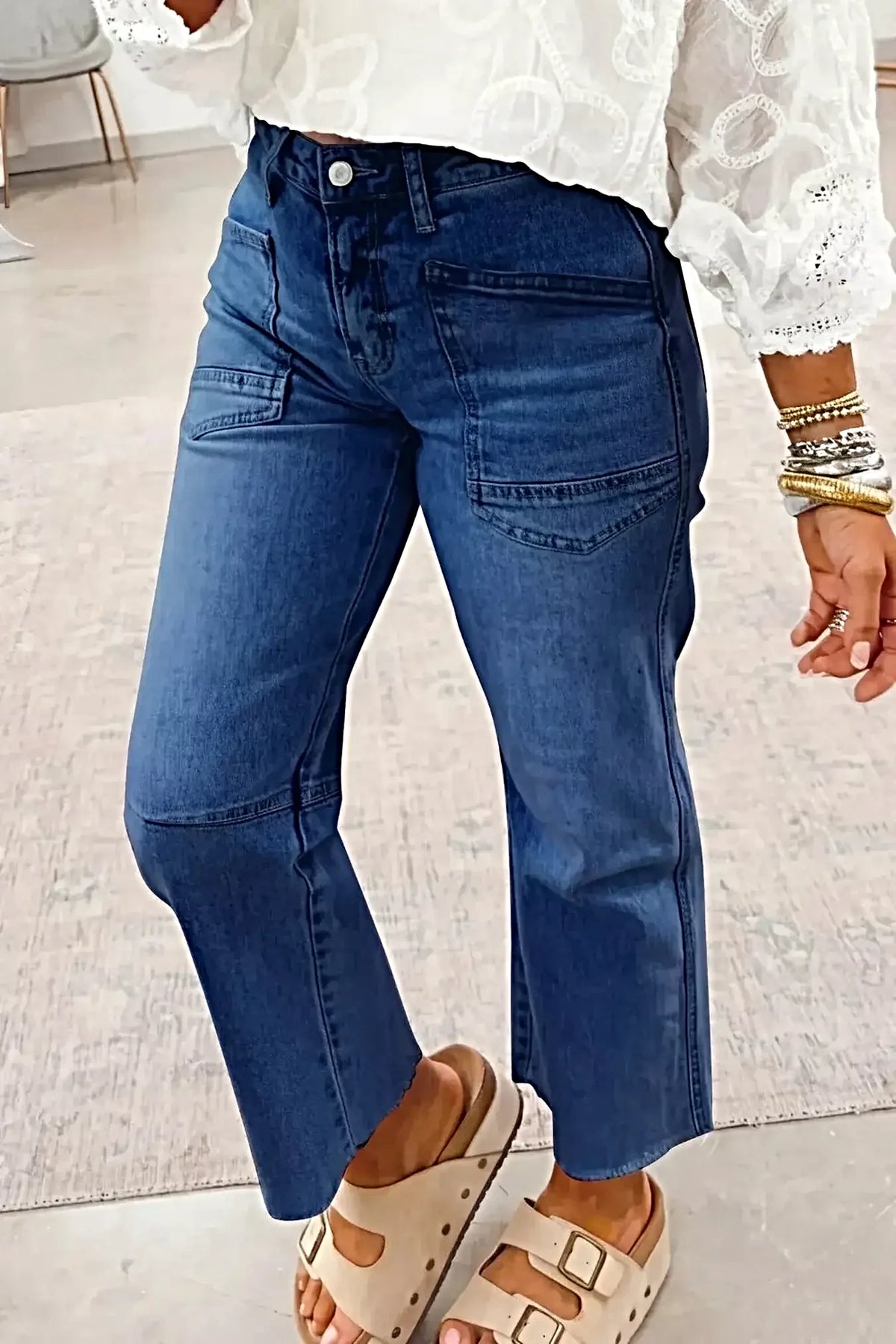 High Waist Straight Leg Jeans -
