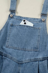 Pleated Wide Leg Retro Pocketed Denim Jumpsuit -