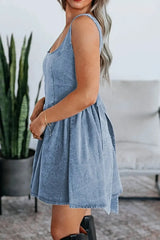 V-Back Bow Tie Denim Skater Dress -