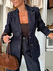 Single-Breasted Washed Denim Blazer -