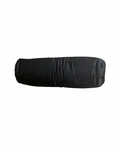 Luxury Black Satin Neck Roll Sham, 17X10 inch, lightly padded with an invisible zipper closure, showcasing a smooth black satin finish for an elegant home decor accent. Perfect black satin neck roll sham for enhancing comfort and style in any living space.
