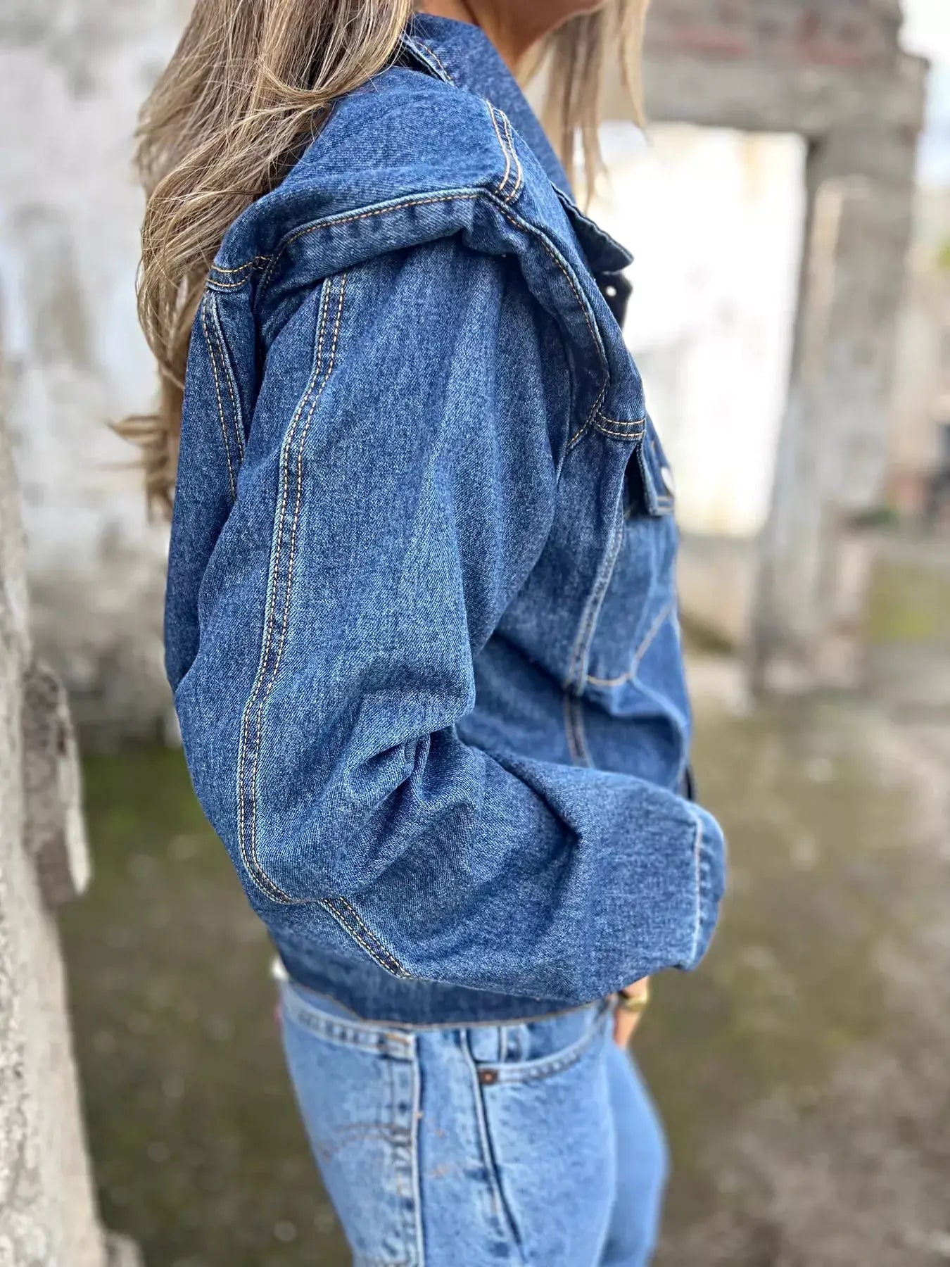 Plus Size Button Up Chest Pockets Denim Jacket -