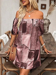 Elegant Off Shoulder Denim Dress - Patchwork Design, Classic Mini Style, 100% Polyester -
