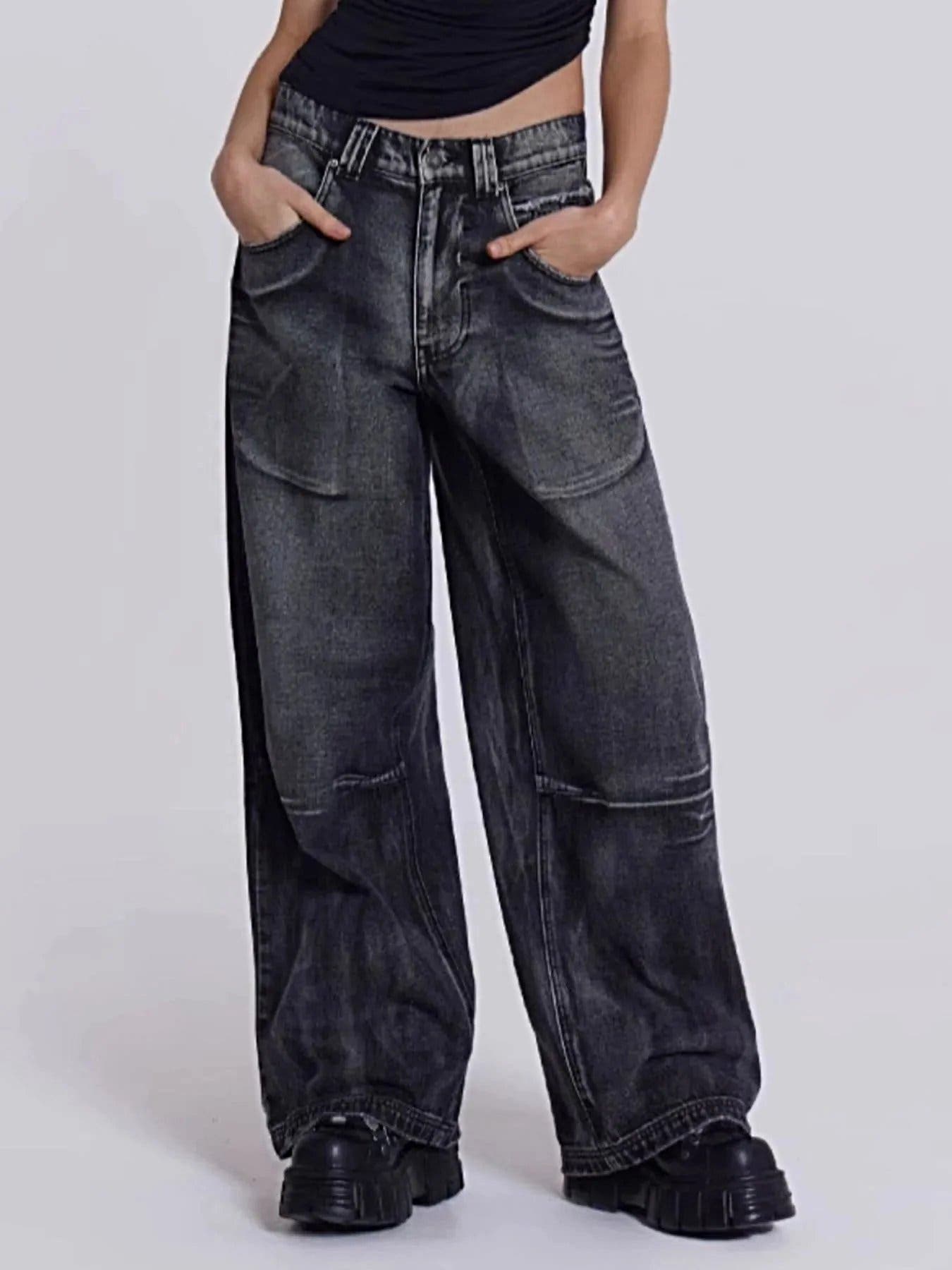 Vintage Wash Wide Leg Jeans -