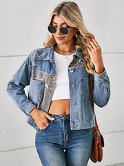 Snake Print Button Up Denim Jacket -