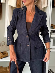 Single-Breasted Washed Denim Blazer -