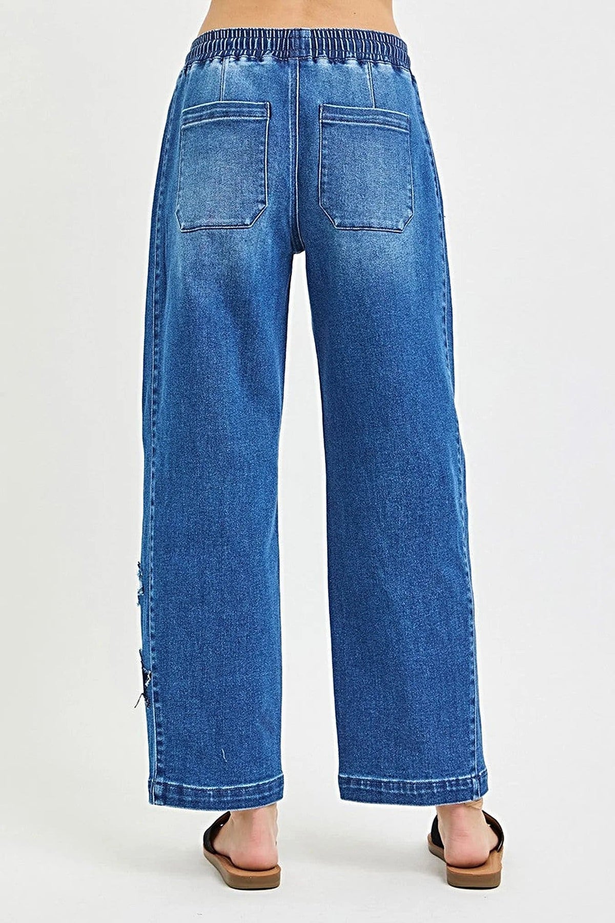 RISEN Elastic Band Slouchy Cropped Barrel with Star Patch -