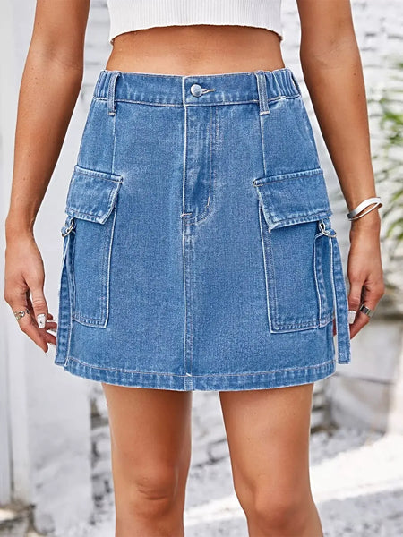 Casual Cargo Denim Skirt -
