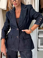 Single-Breasted Washed Denim Blazer -
