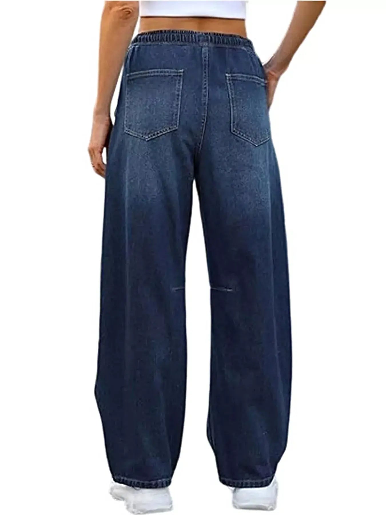 Elastic Waist Wide Leg Jeans -