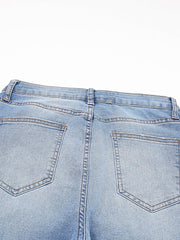 Whiskered Wash Raw Hem Cropped Jeans -