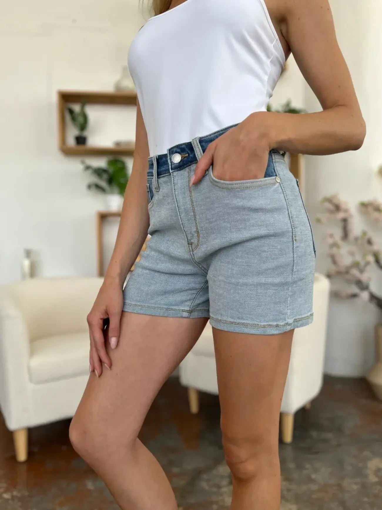 Judy Blue Full Size Color Block Denim Shorts -