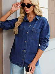 Button Up Dropped Shoulder Denim Jacket -