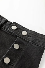 Button Fly Side Split Denim Midi Skirt -