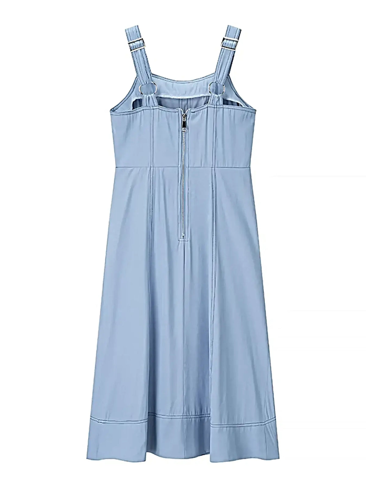 Denim Dress With Sweetheart Neckline, Buttoned & Pocketed - 100% Polyester, No Stretch -