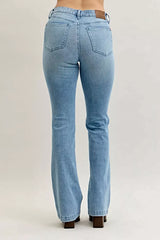 Judy Blue Full Size Mid Rise Bootcut Jeans with Contrast Wash & Front Patch Pockets Plus Size -