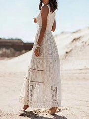 Lace V-Neck Sleeveless Maxi Dress -