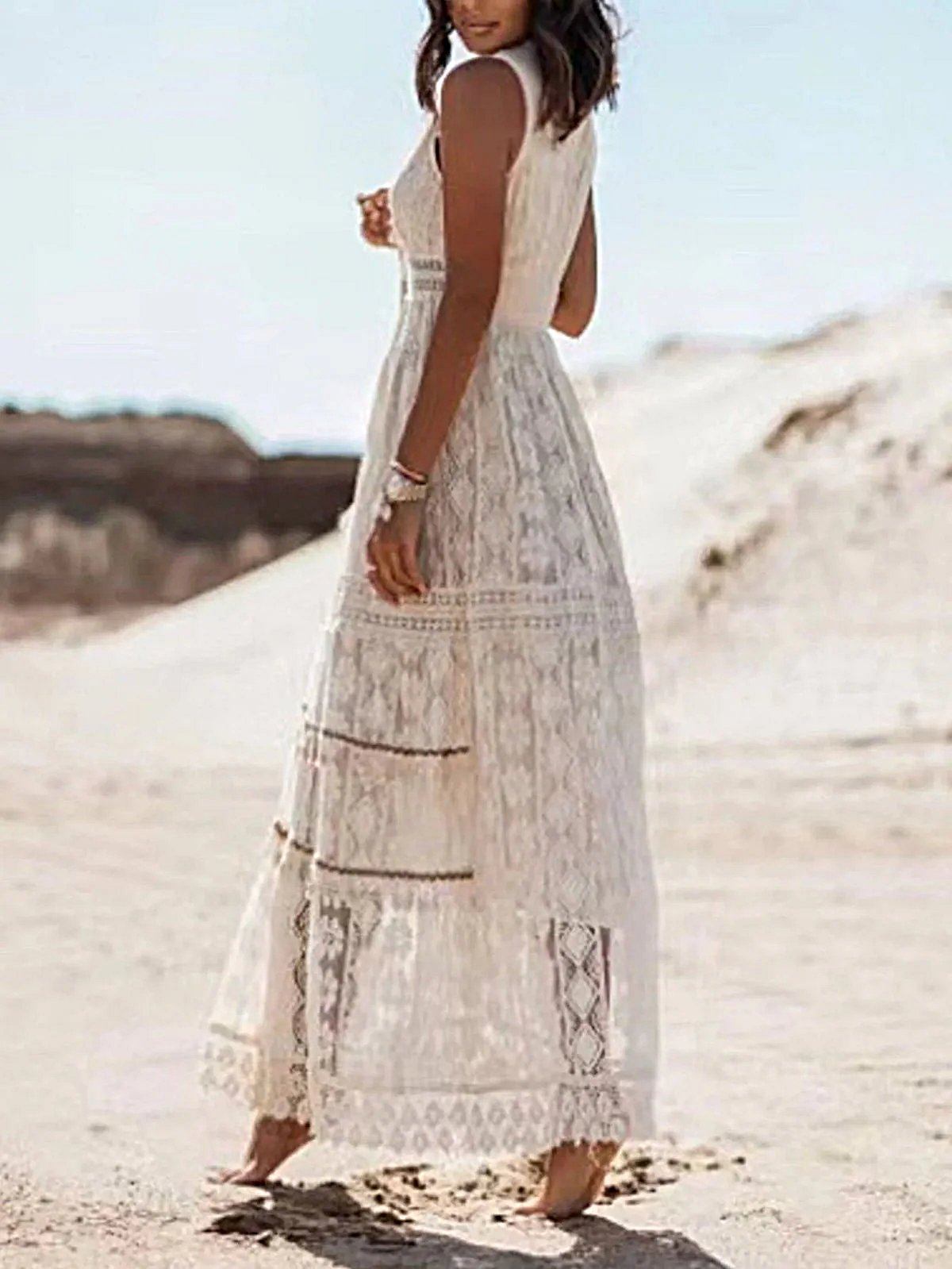 Lace V-Neck Sleeveless Maxi Dress -