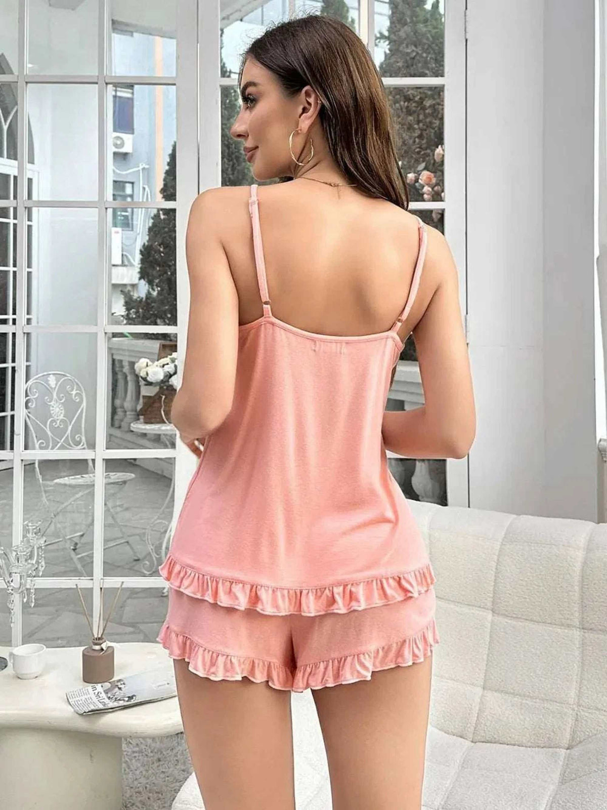 Scoop Neck Top and Shorts Lounge Set - Woman's Pajama Set