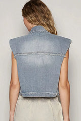 POL Assymetrical Front Closure Raw Hem Denim Vest -