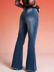 Raw Hem High-Waisted Flare Jeans -