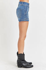 RISEN Full Size High Rise Patched Front Pocket Shorts Plus Size -
