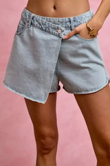 SO ME Washed Denim Wrap Skorts -