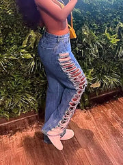 Side Distressed Jeans -
