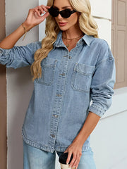 Button Up Dropped Shoulder Denim Jacket -
