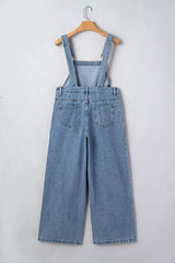 Pleated Wide Leg Retro Pocketed Denim Jumpsuit -