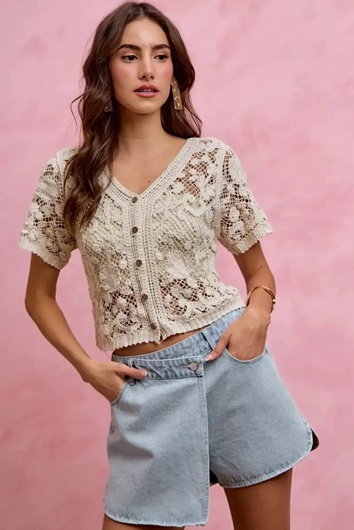 SO ME Washed Denim Wrap Skorts -