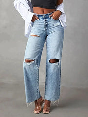 Distressed Straight Leg Jeans with Pockets -