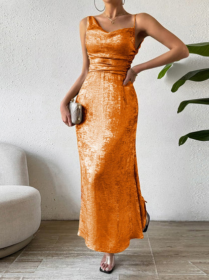 Honey Asymmetric Neck Sleeveless Midi Dress