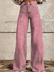 Striped High-Waisted Wide Leg Jeans -