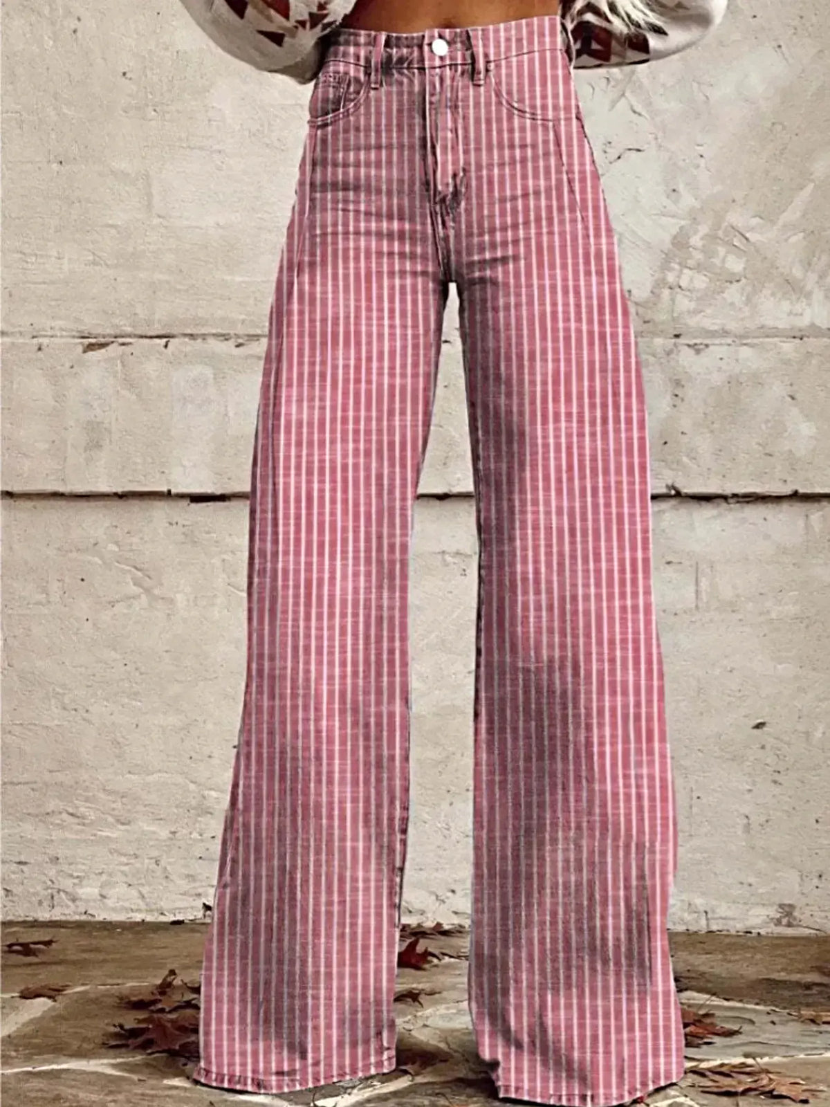 Striped High-Waisted Wide Leg Jeans -