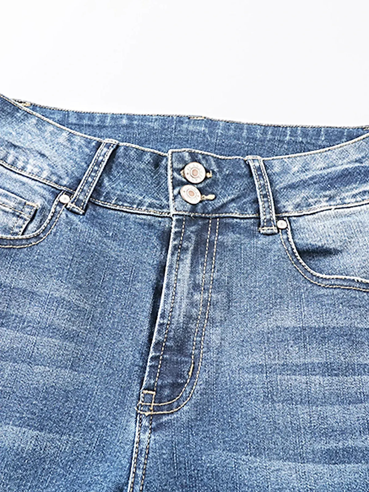 High Waist Distressed Straight Leg Jeans -
