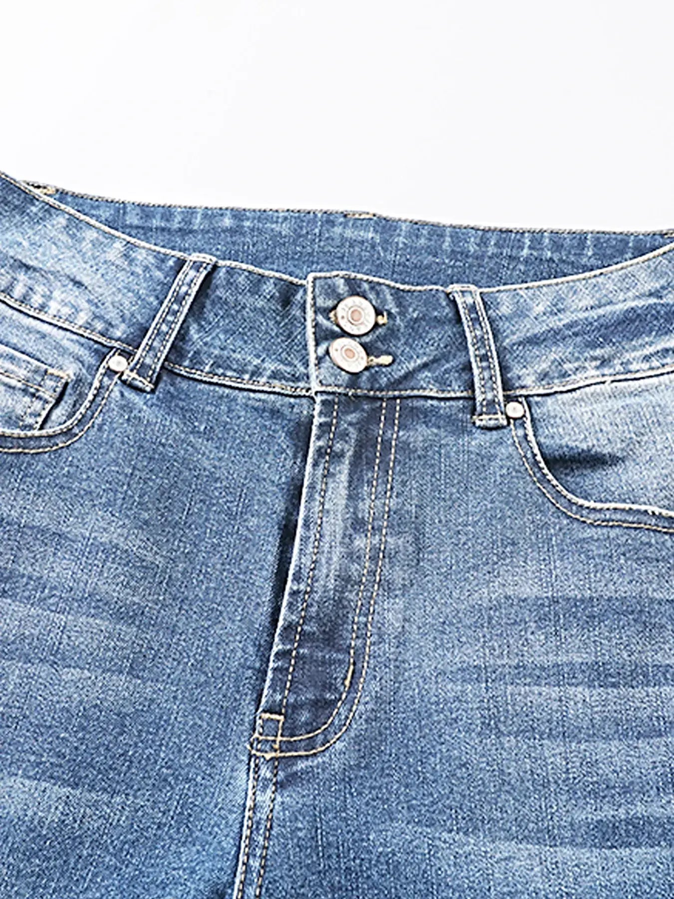 High Waist Distressed Straight Leg Jeans -