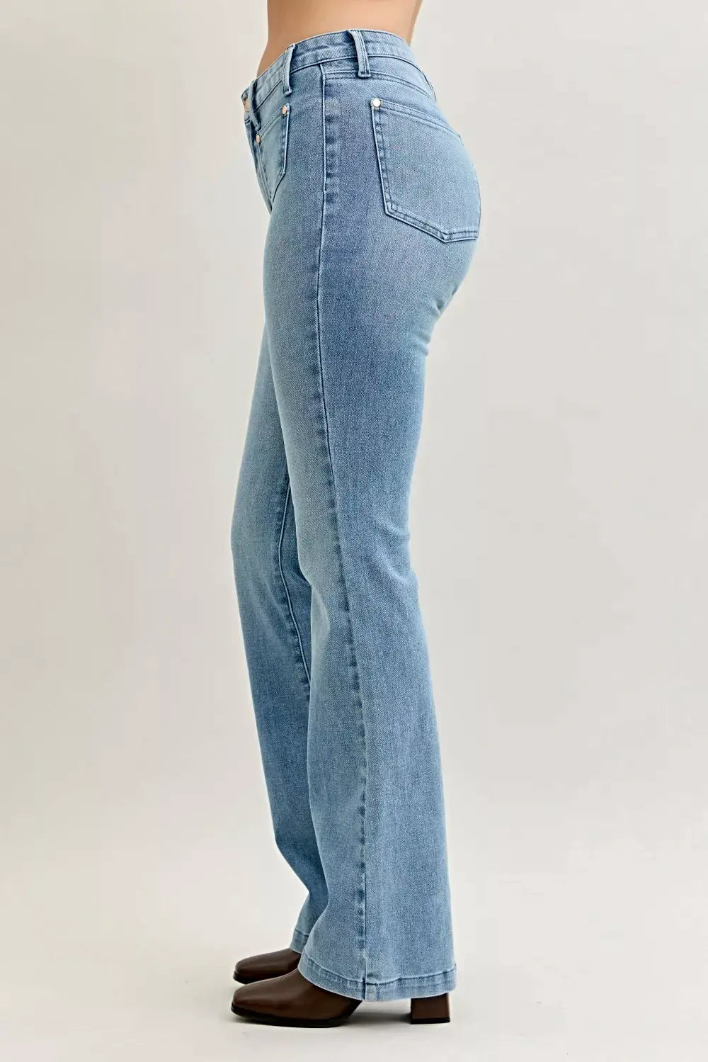 Judy Blue Full Size Mid Rise Bootcut Jeans with Contrast Wash & Front Patch Pockets Plus Size -