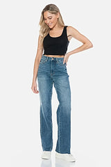 Judy Blue Full Size Tummy Control Cut Raw Hem Straight Jeans -