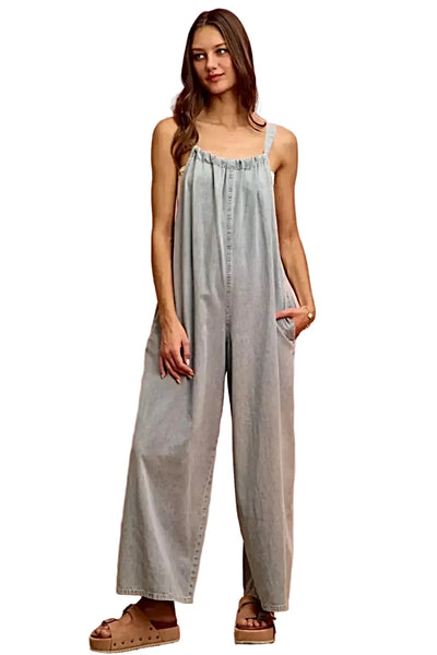SO ME Wide Leg Lightweight Denim Overalls -