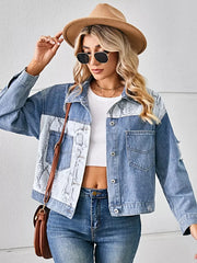 Snake Print Button Up Denim Jacket -