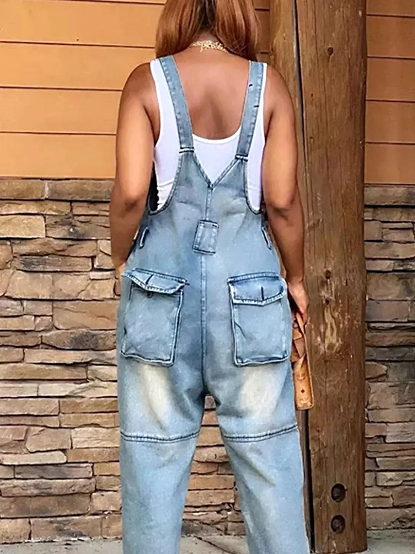 Full Size Button Front Denim Overalls with Pockets Plus Size -