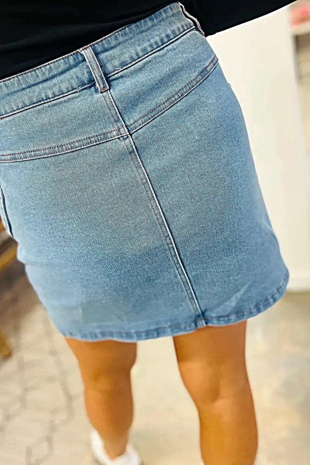 Stylish High Waist Denim Skirt with Acid Wash and Bowknot Details for Chic Outfits -