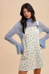Annie Wear Stretch Ditsy Print Denim Overall Mini Dress -